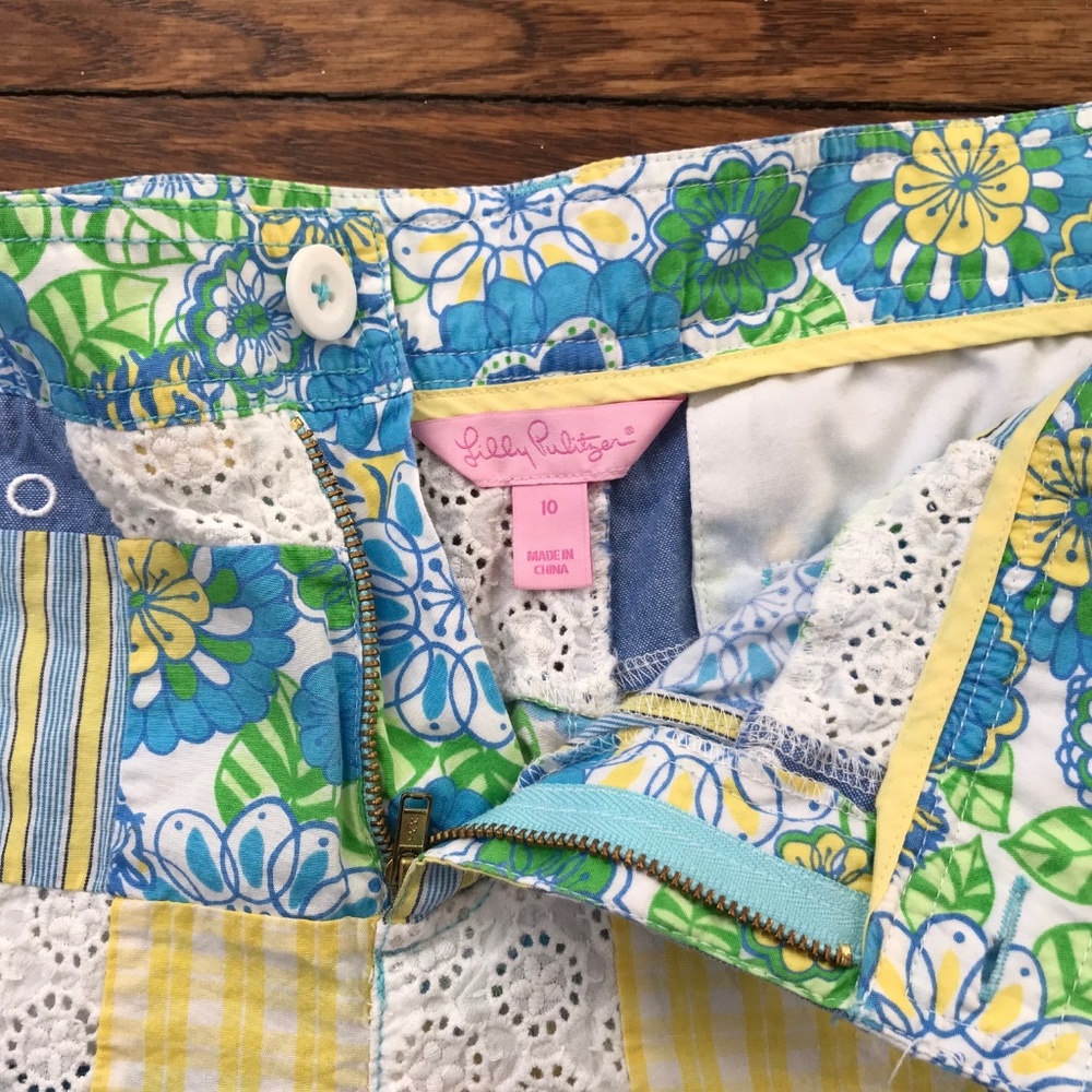 Lilly Pulitzer Blue and Yellow Patchwork Shorts - Picture 3 of 3